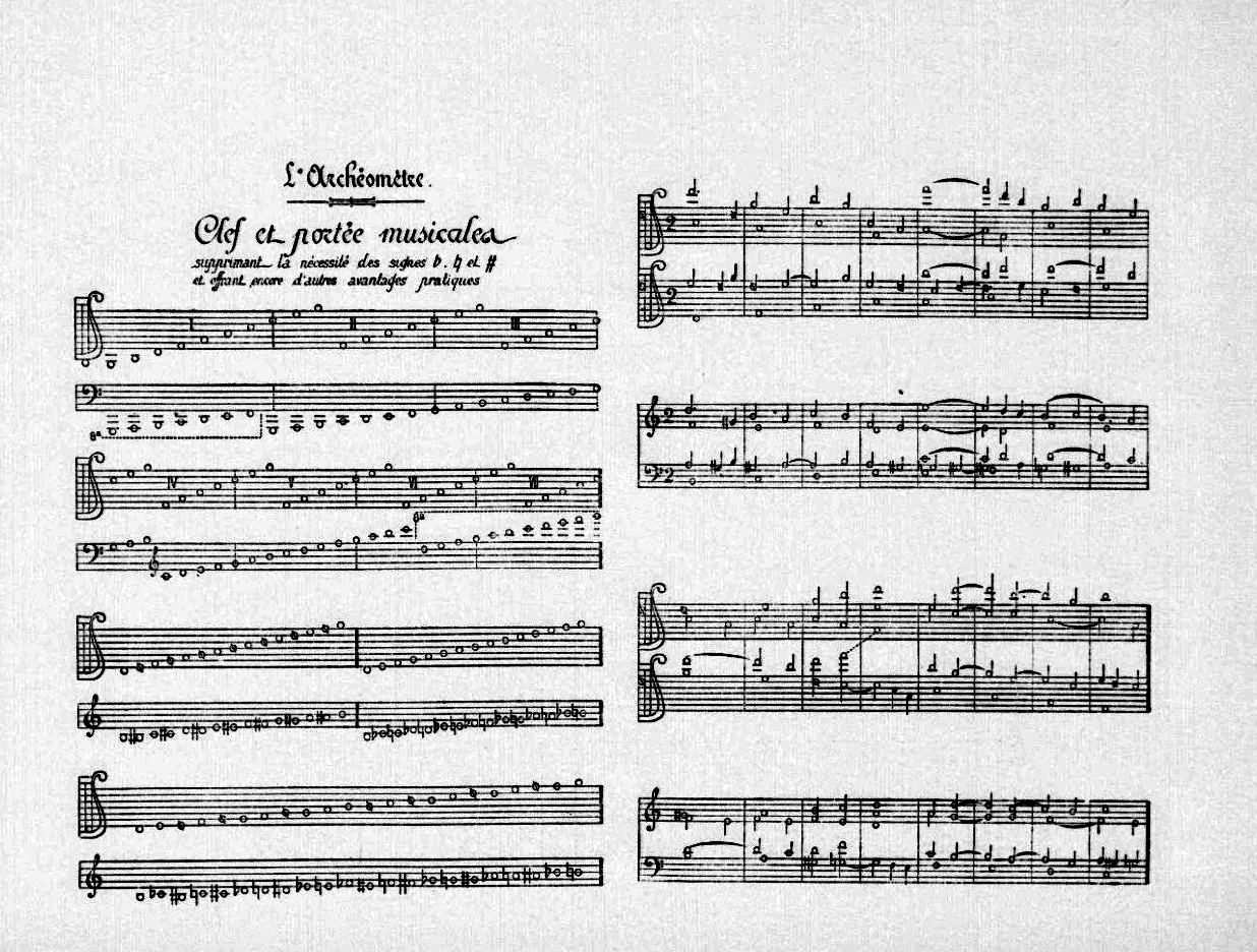 L'Archéomètre — Clef et portée musicale (musical clef and staff), eliminating the need for flat, natural and sharp signs.