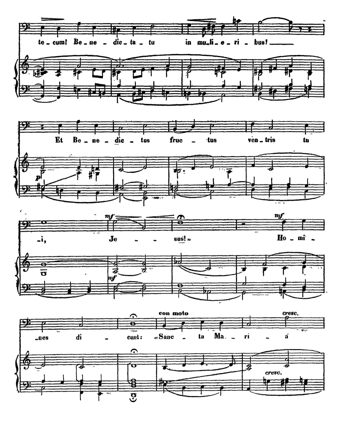 Salutation Angélique — score, page 2: «tecum! Benedicta tu in mulieribus! Et Benedictus fructus ventris tui, Jesus!» Homines dicunt: «Sancta Maria».